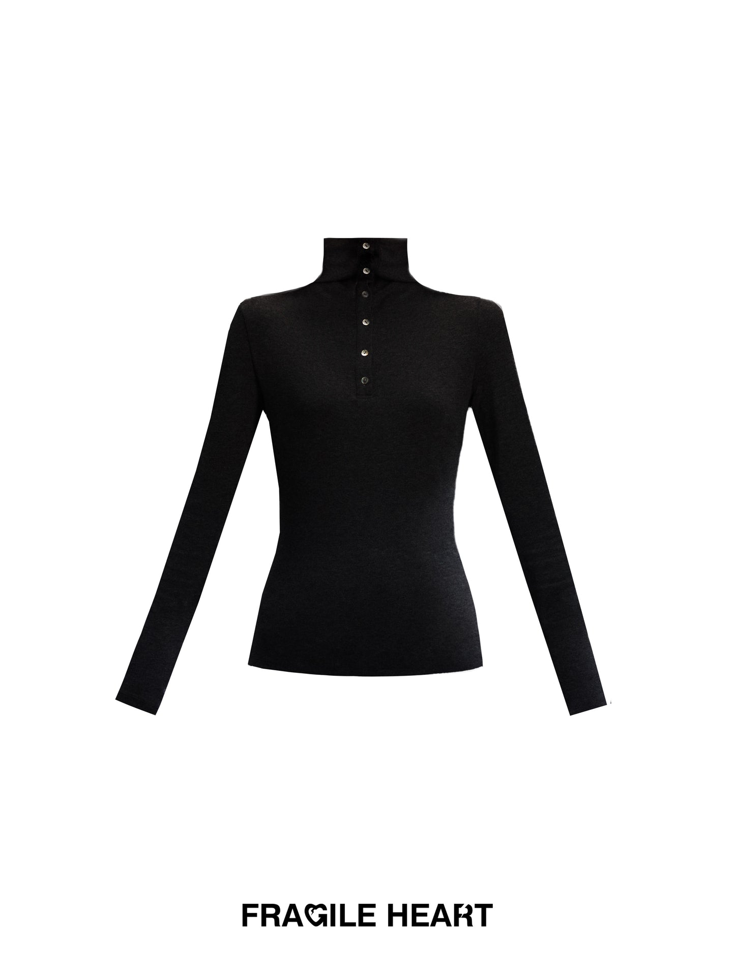 High Neck Slim Fit Top With Half-Button Placket