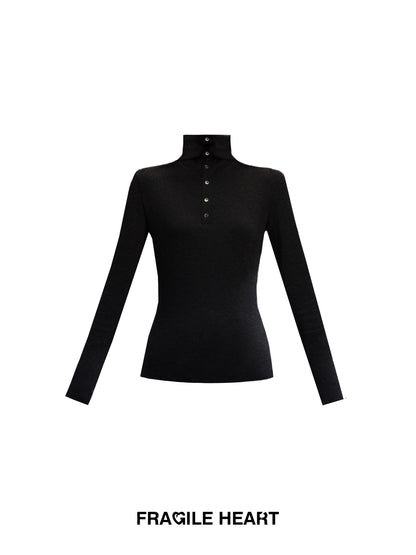 High Neck Slim Fit Top With Half-Button Placket
