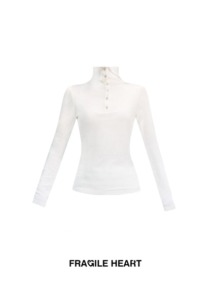 High Neck Slim Fit Top With Half-Button Placket