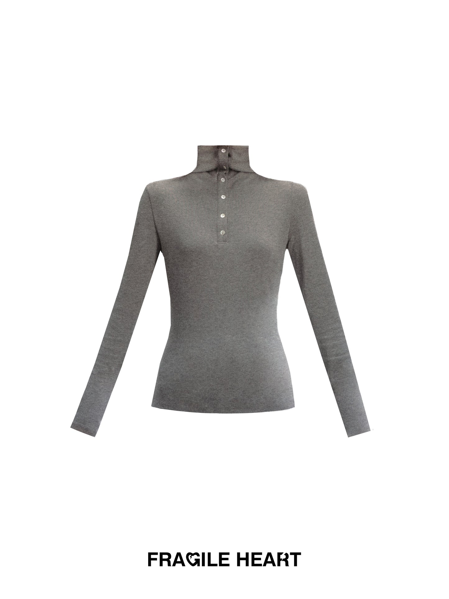 High Neck Slim Fit Top With Half-Button Placket