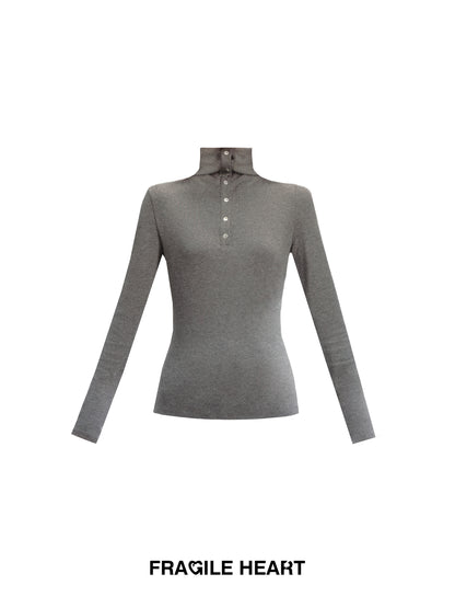 High Neck Slim Fit Top With Half-Button Placket