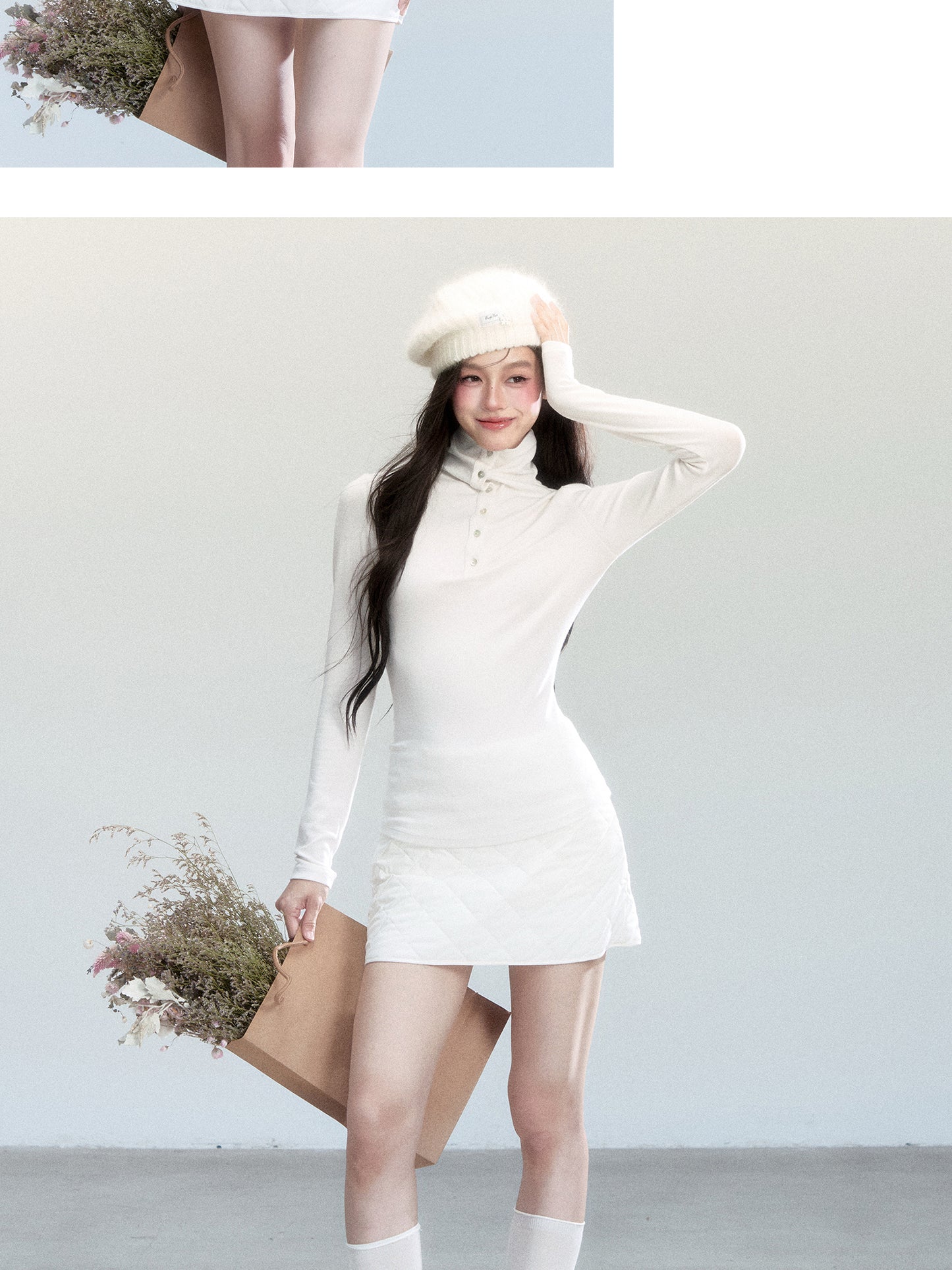 High Neck Slim Fit Top With Half-Button Placket