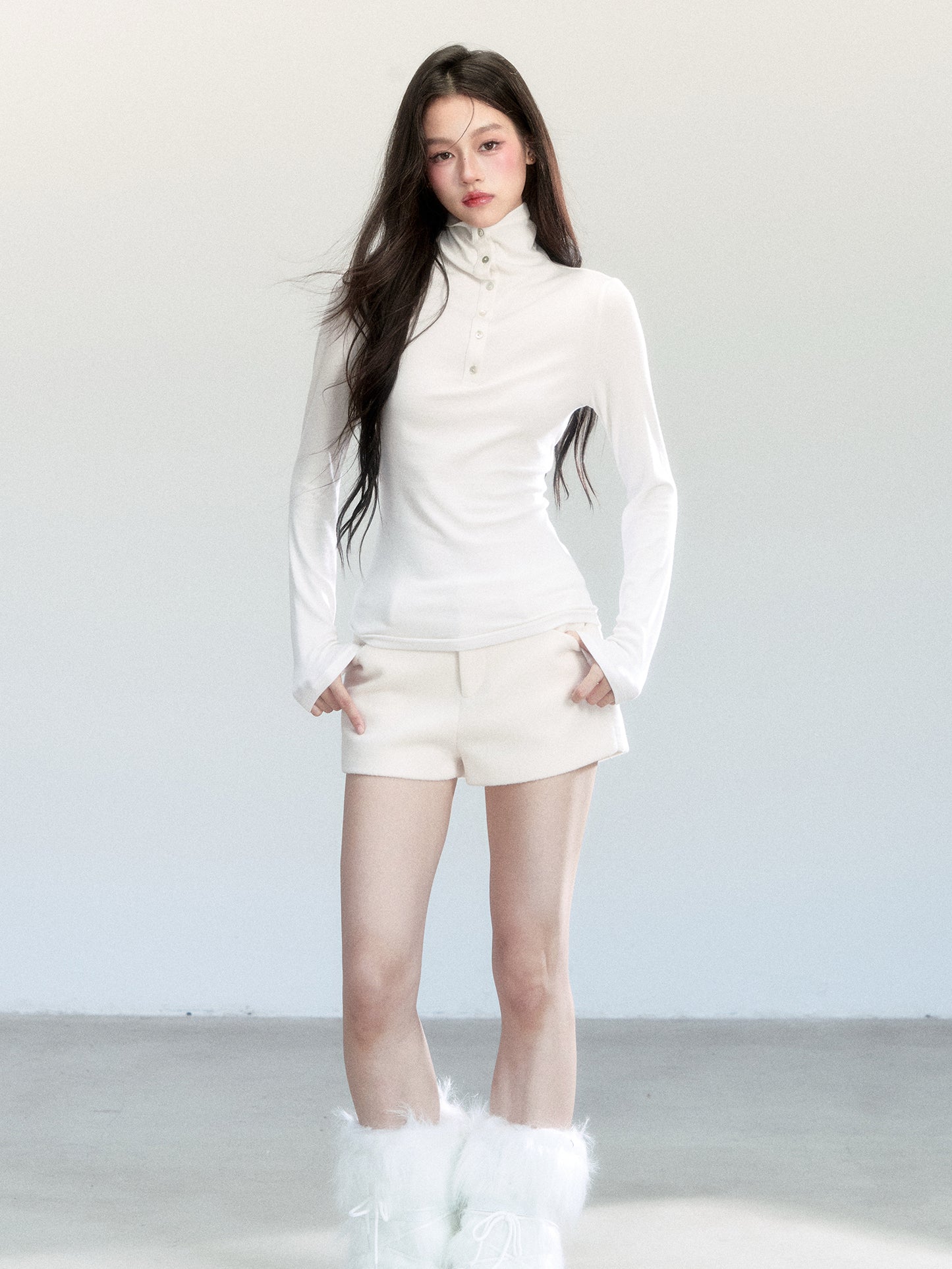 High Neck Slim Fit Top With Half-Button Placket