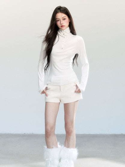 High Neck Slim Fit Top With Half-Button Placket