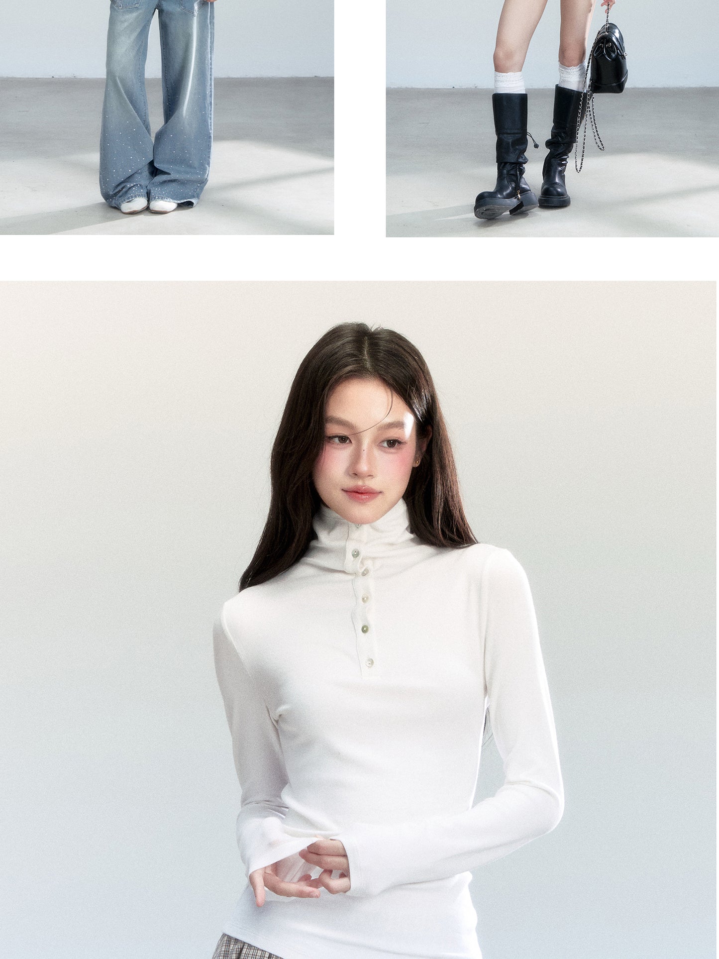 High Neck Slim Fit Top With Half-Button Placket