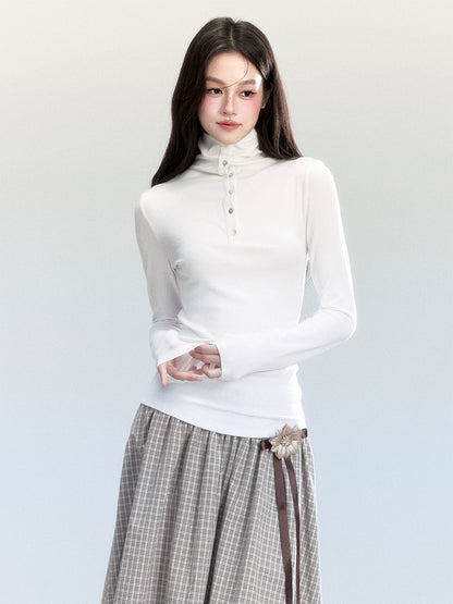 High Neck Slim Fit Top With Half-Button Placket