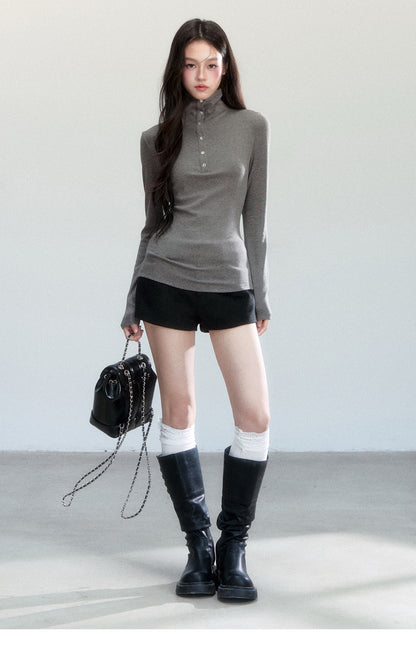 High Neck Slim Fit Top With Half-Button Placket