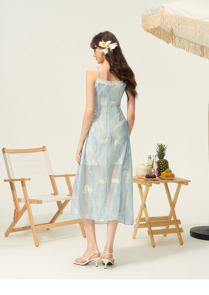 Sheer Floral Cami Dress With Lace Detail