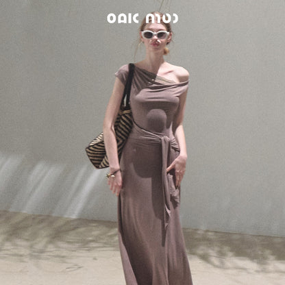 Waist-Tie One Shoulder Dress