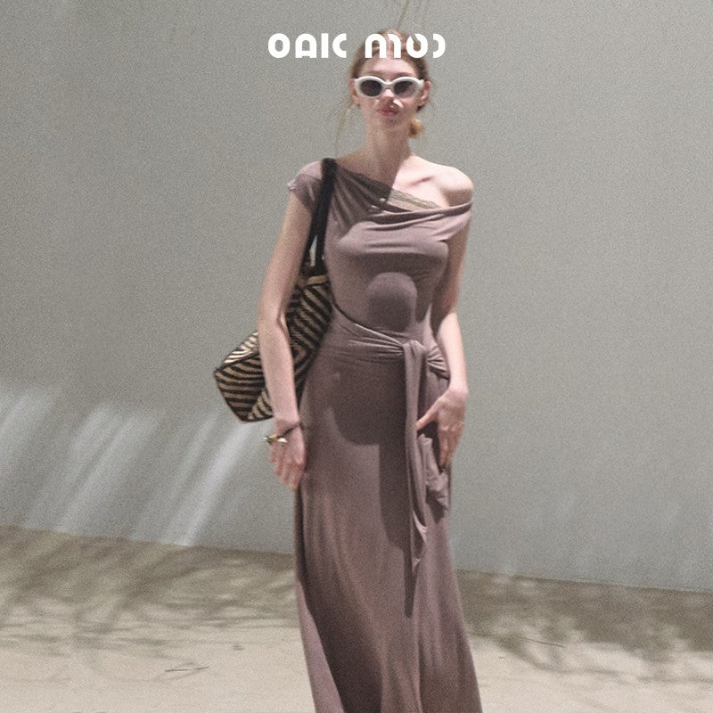 Waist-Tie One Shoulder Dress