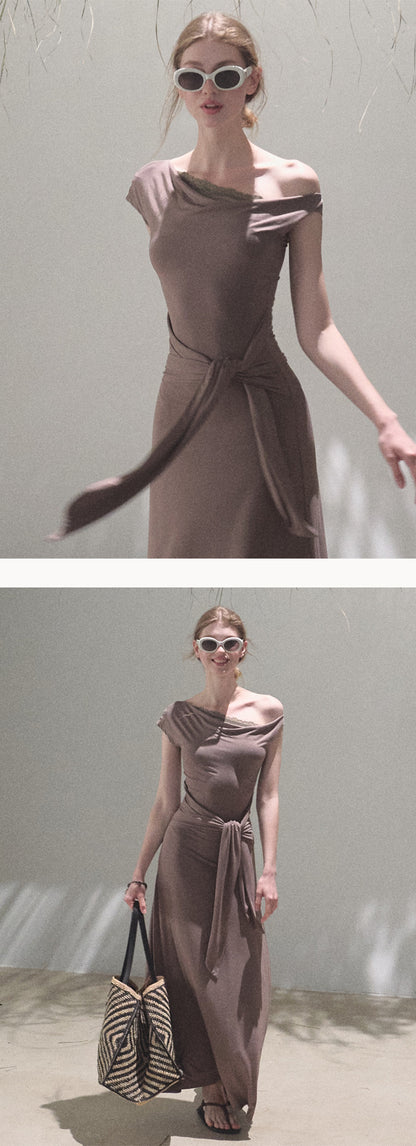 Waist-Tie One Shoulder Dress