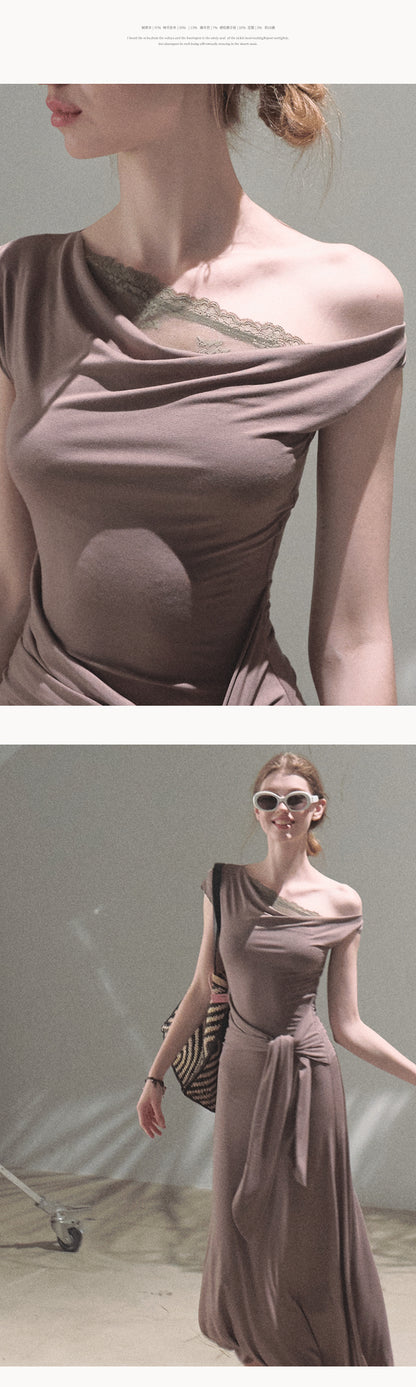 Waist-Tie One Shoulder Dress