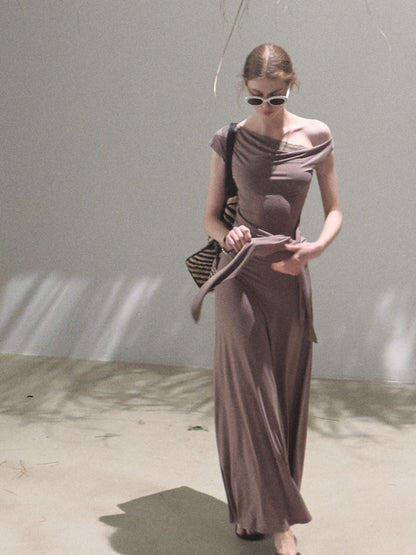 Waist-Tie One Shoulder Dress