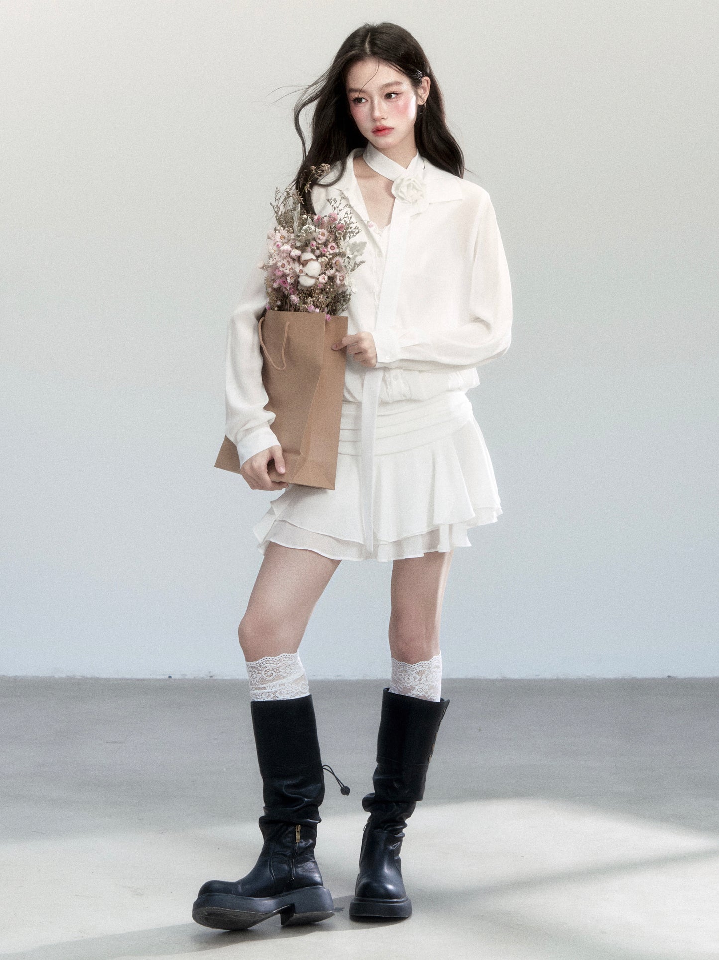 Sheer Chiffon Shirt Dress