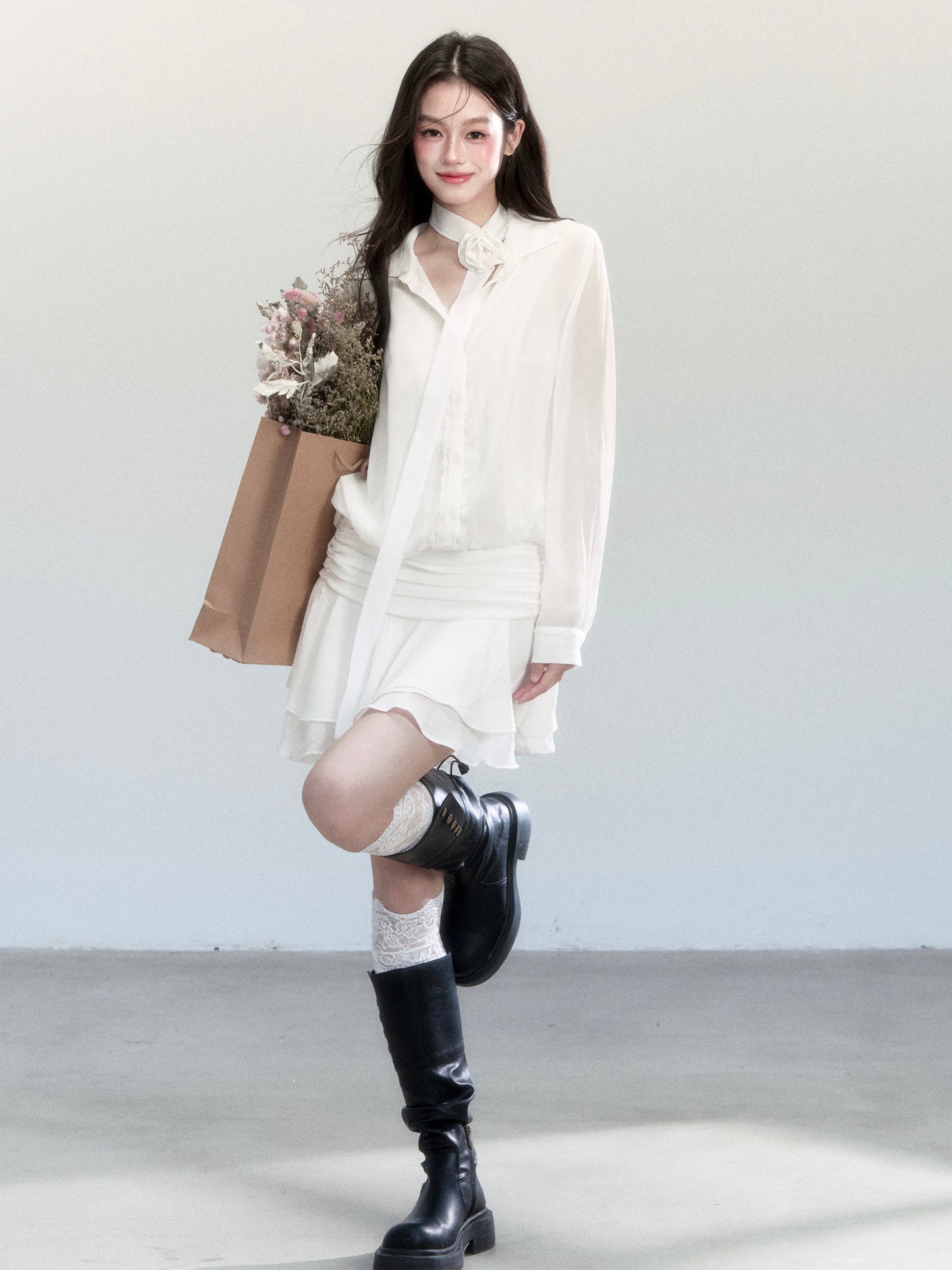 Sheer Chiffon Shirt Dress