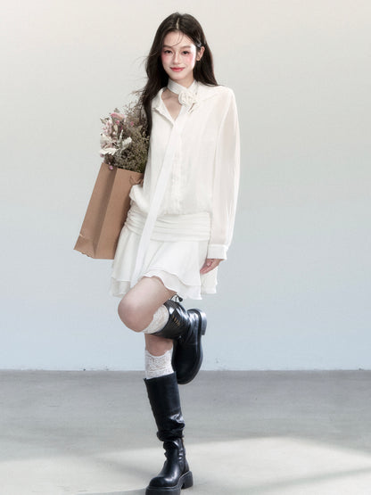 Sheer Chiffon Shirt Dress