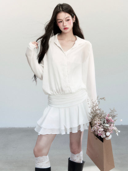 Sheer Chiffon Shirt Dress