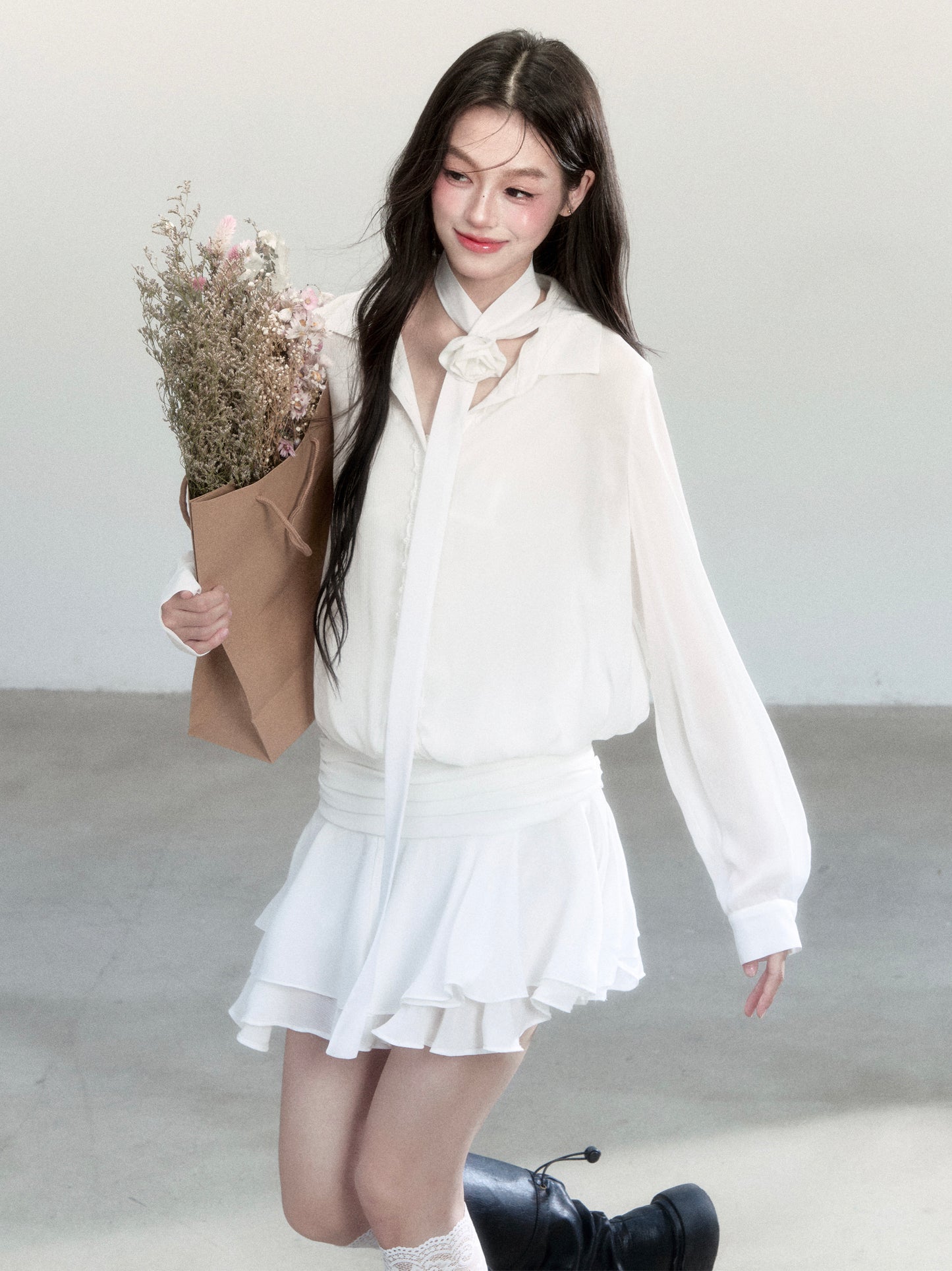 Sheer Chiffon Shirt Dress