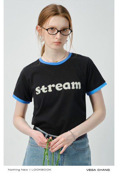 Contrast Tipped Letter Patch T-Shirt