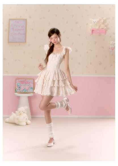 Floral Corset Tiered Dress With Butterfly Sleeves