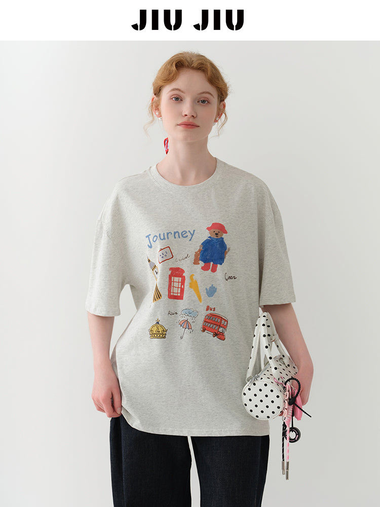 Journey To London Oversized Cotton Printed T-Shirt