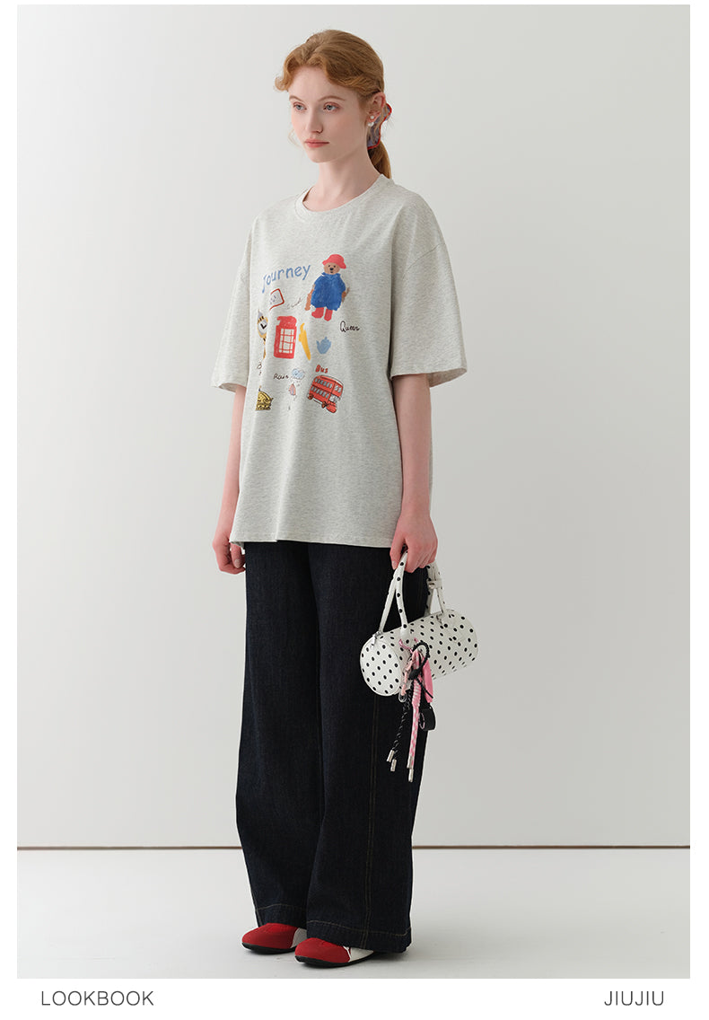 Journey To London Oversized Cotton Printed T-Shirt