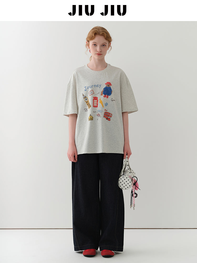 Journey To London Oversized Cotton Printed T-Shirt