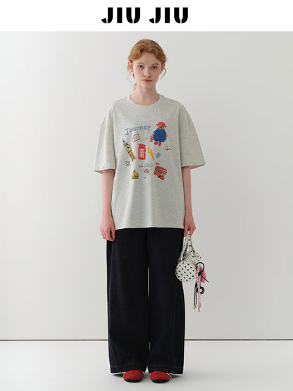 Journey To London Oversized Cotton Printed T-Shirt