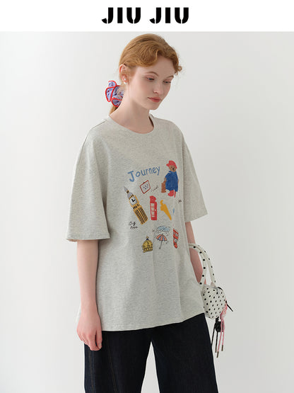 Journey To London Oversized Cotton Printed T-Shirt