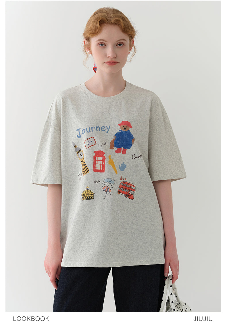 Journey To London Oversized Cotton Printed T-Shirt