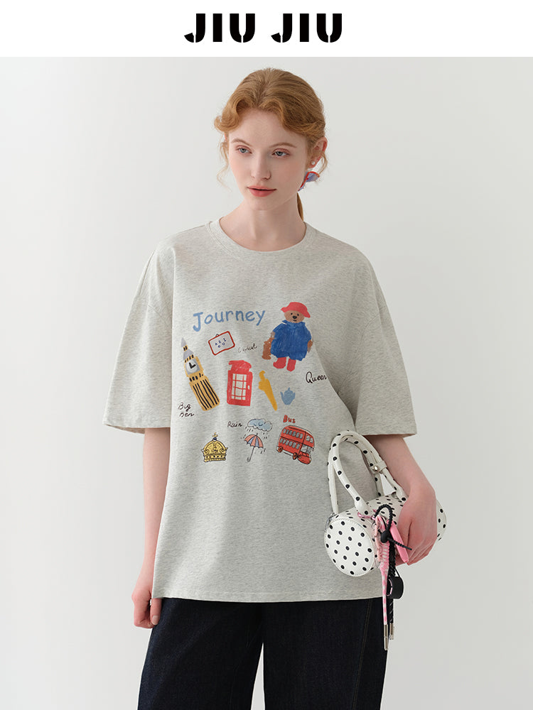 Journey To London Oversized Cotton Printed T-Shirt