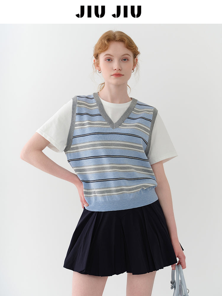 Faux Layered Striped Vest T-Shirt