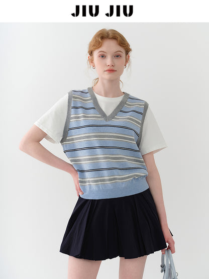 Faux Layered Striped Vest T-Shirt