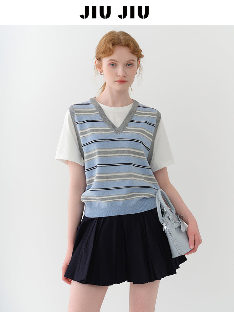Faux Layered Striped Vest T-Shirt