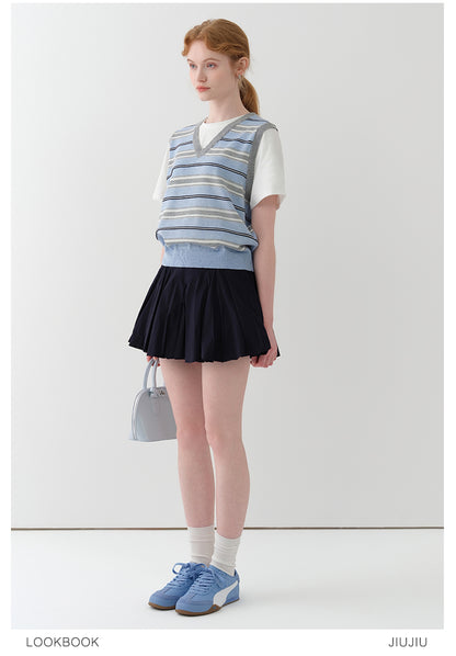 Faux Layered Striped Vest T-Shirt