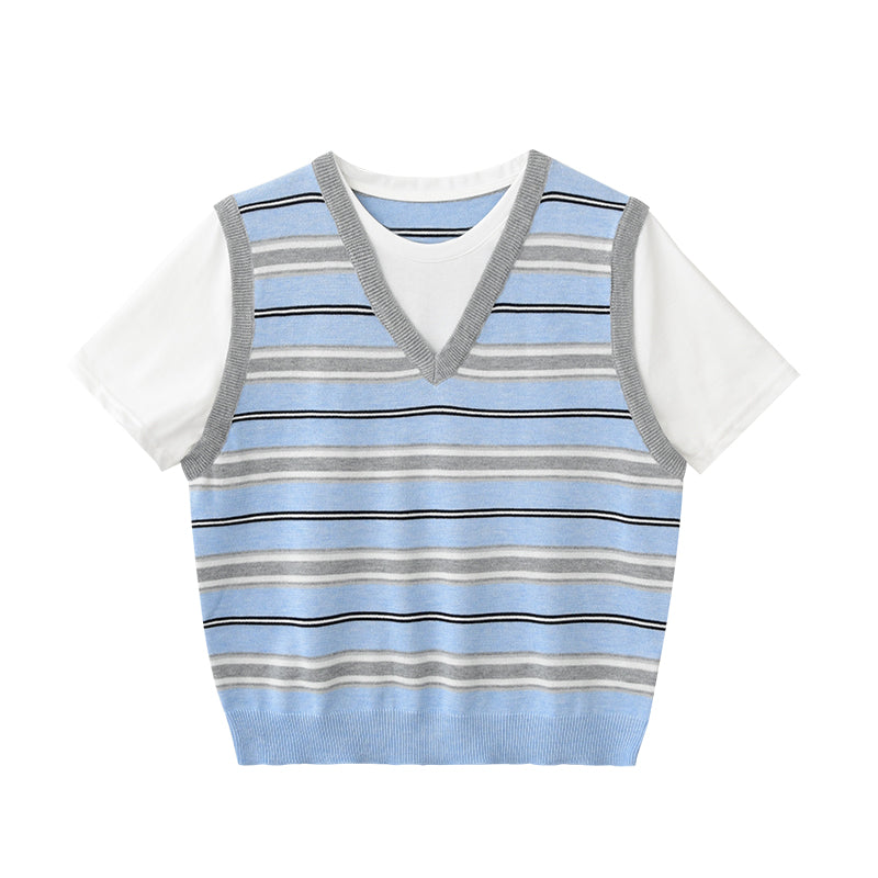 Faux Layered Striped Vest T-Shirt