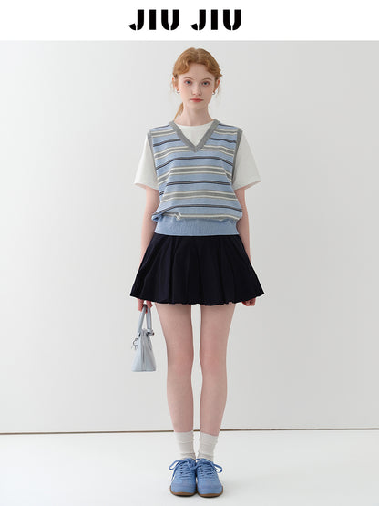 Faux Layered Striped Vest T-Shirt