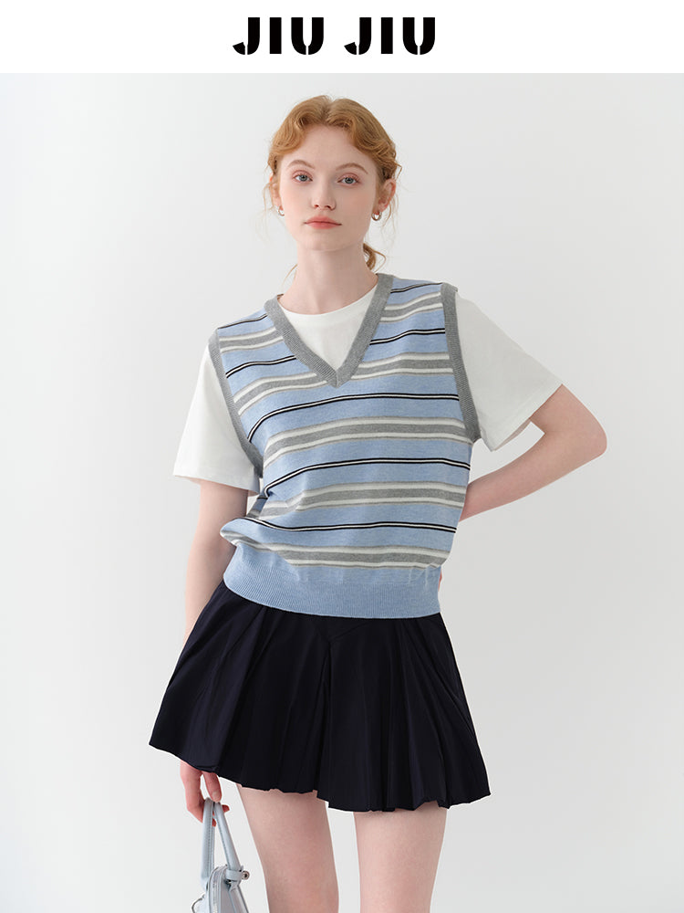 Faux Layered Striped Vest T-Shirt