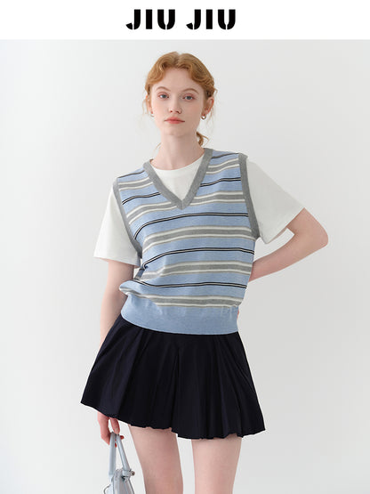 Faux Layered Striped Vest T-Shirt