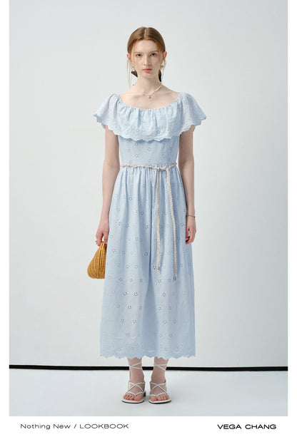 Eyelet Cotton Dress With Cape Collar