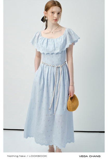 Eyelet Cotton Dress With Cape Collar