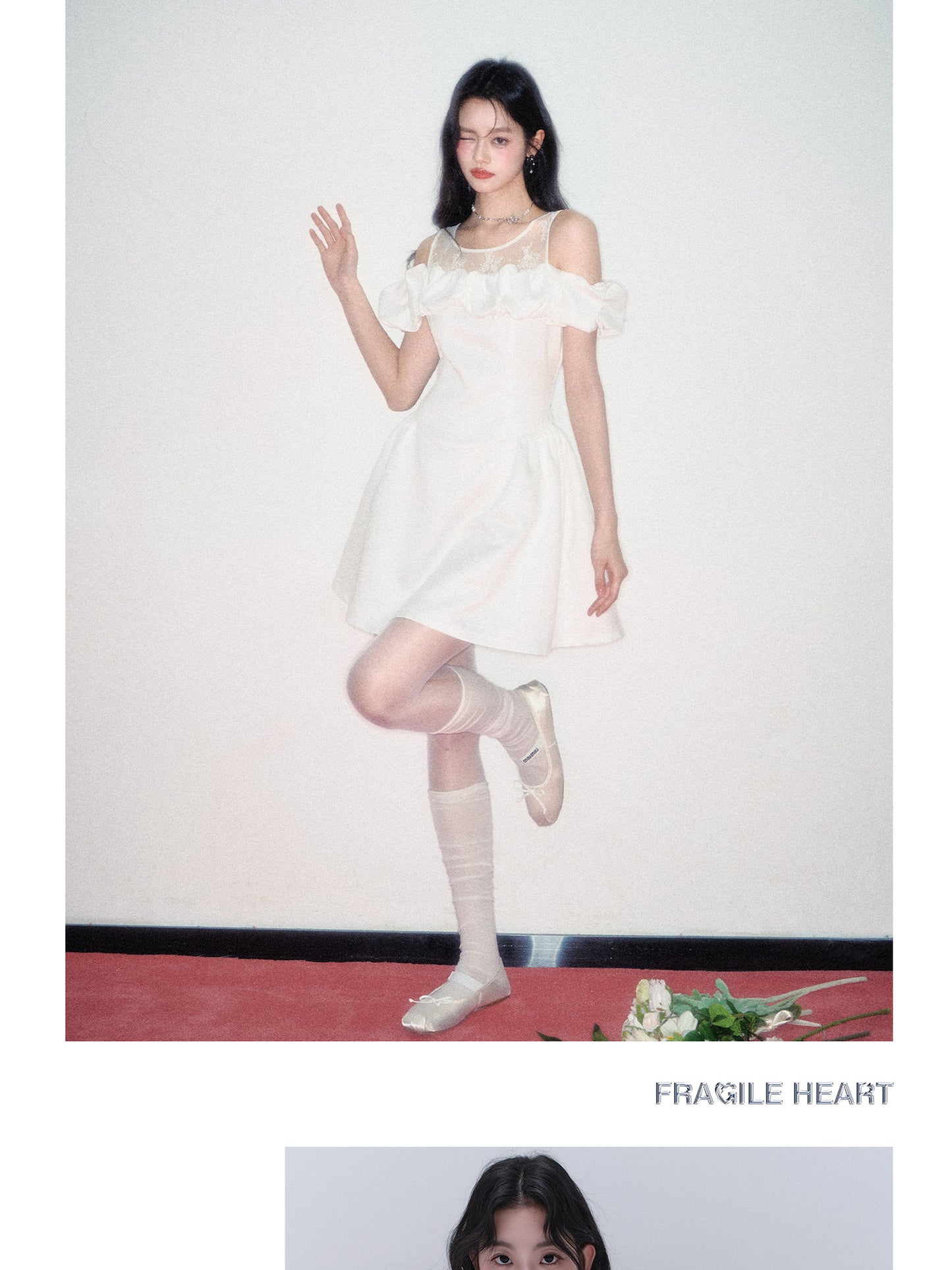 Off-Shoulder Lace-Inset Satin Dress