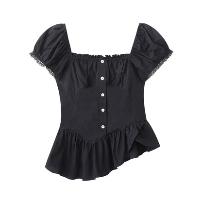 Ruched Peplum Blouse With Asymmetric Hem