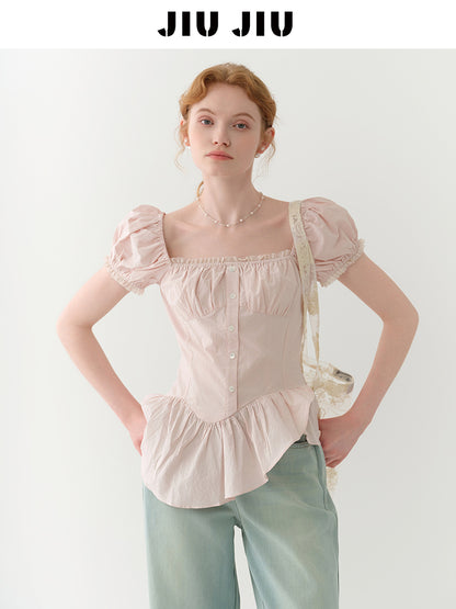 Ruched Peplum Blouse With Asymmetric Hem