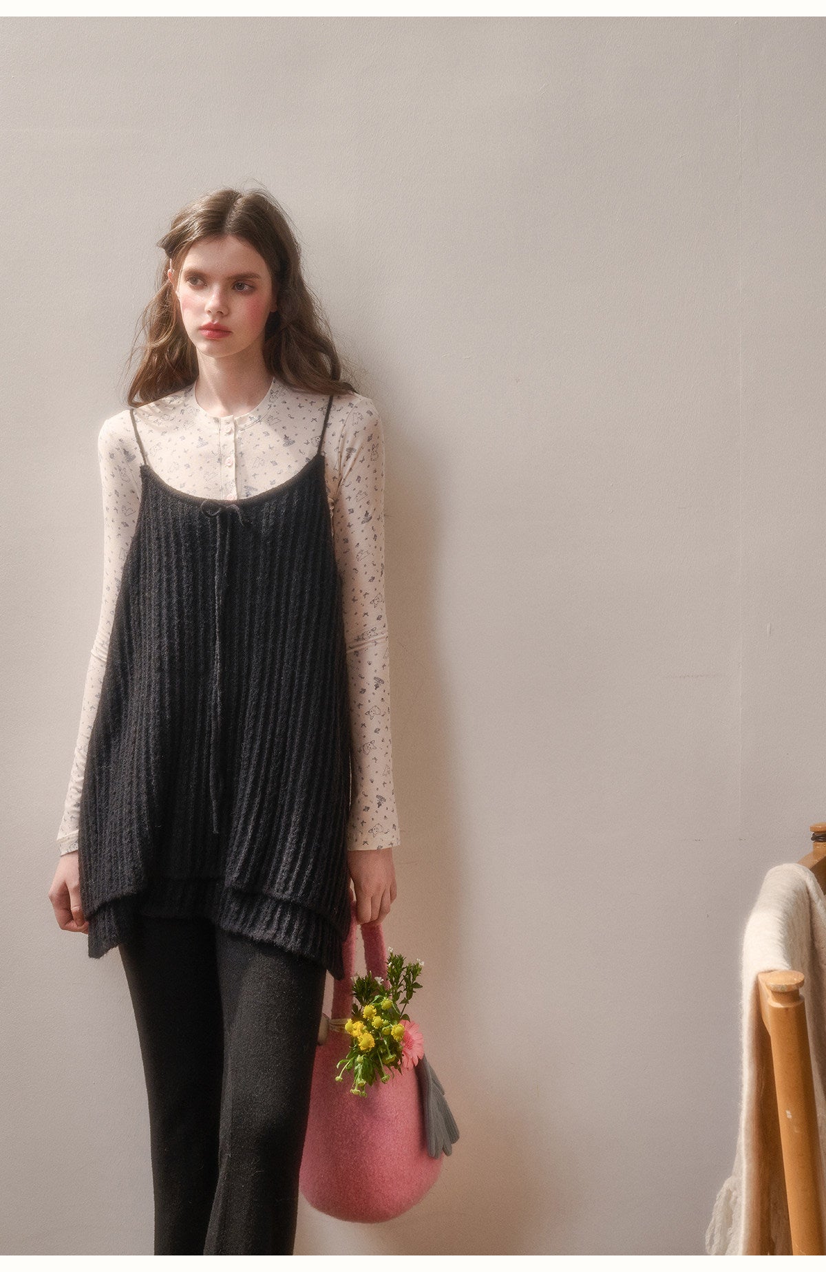 Soft Knit Babydoll Cami Dress & Flare Pants