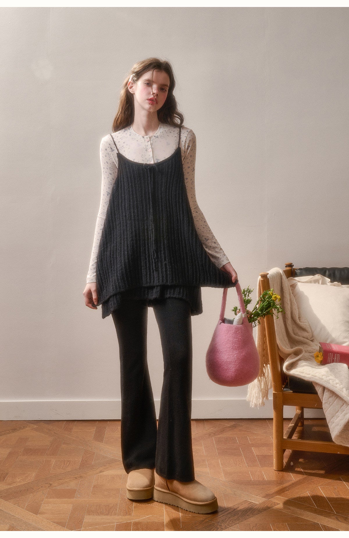 Soft Knit Babydoll Cami Dress & Flare Pants