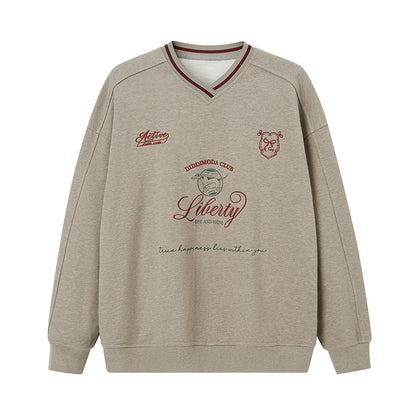 Retro Sporty Casual V-Neck Sweatshirt