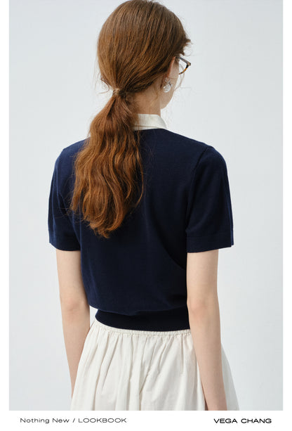 Flower Embroidered Puff-Sleeve Polo Shirt