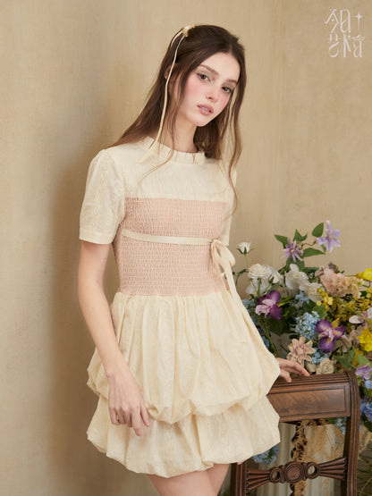 Embroidered Cotton Bubble Dress With Ribbon Bow