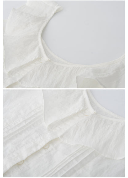 Sleeveless Textured Pintuck Blouse With Flutter Collar